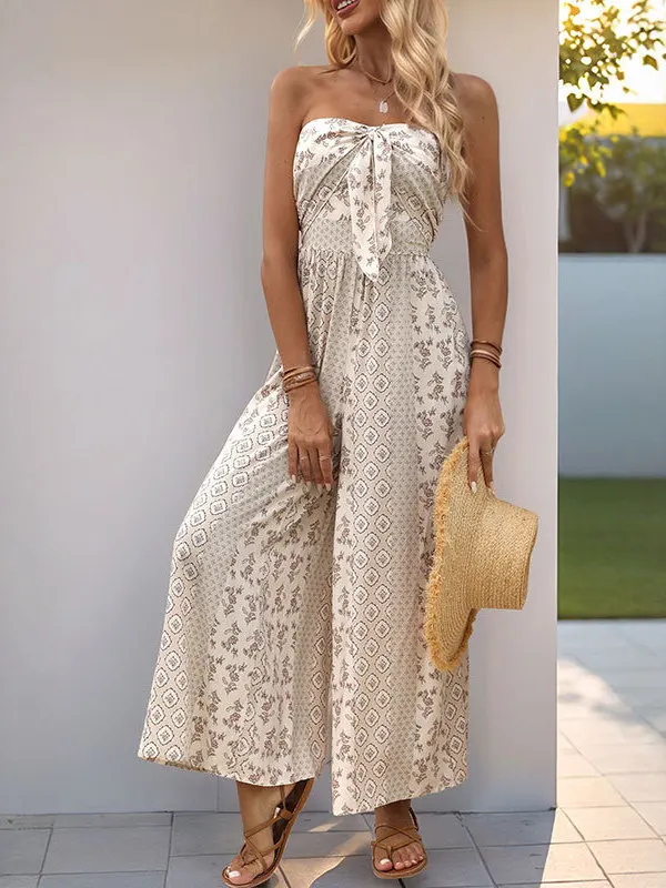 

Ladies High-Waist Printed Strapl Jumpsuit Svel Street Sle Long Pants Polyester Fabric Straight Cut Winter Collection