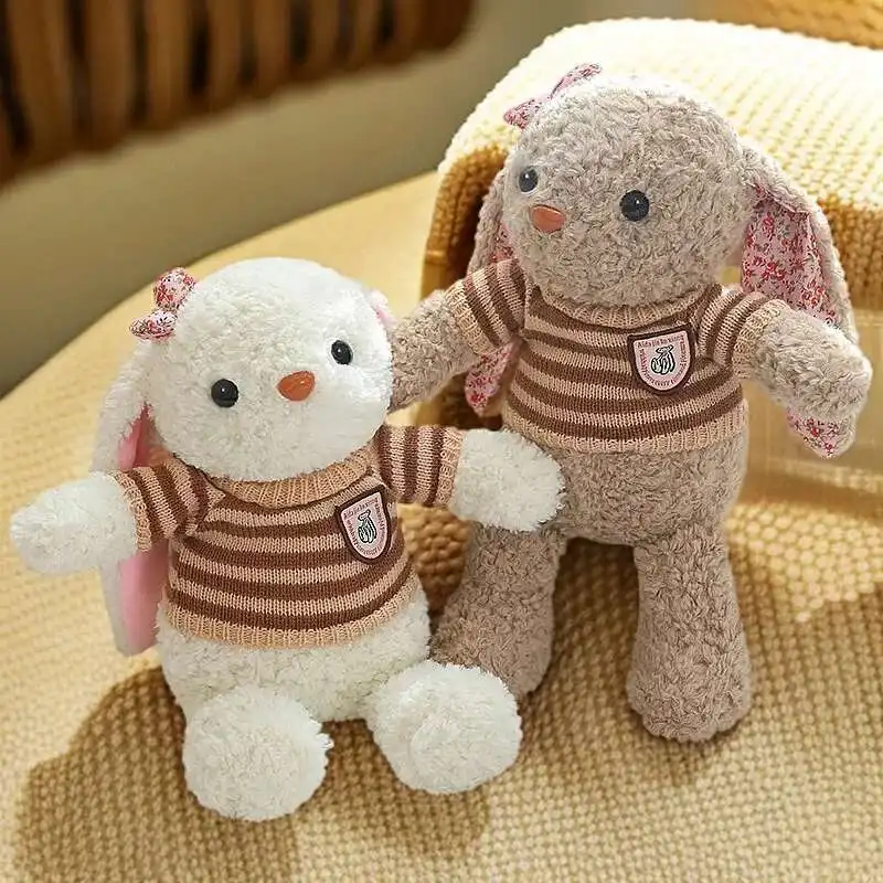 Conejo de peluche de oreja larga para niños, muñeco de conejito de peluche, compañero para dormir, regalo de Pascua