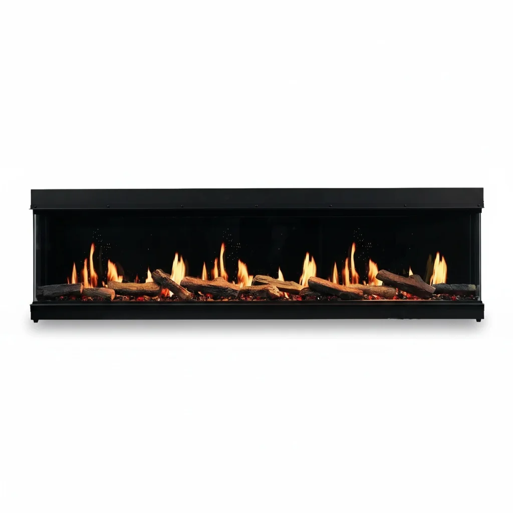 

72 Inch Electric Fireplace, 3 Sided View Metal Holographic Fireplace Heater, WiFi App Controlled LCD Screen Fireplace Insert