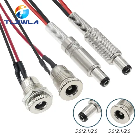 1PCS DC099 5.5 x 2.1mm 5.5 x 2.5mm DC Power Socket Threaded Female Connector Adapter With 20AWG Cable Wires DC-099 10CM 20CM