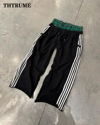 Y2K Vintage Women Pants Casual Simple Striped Loose Straight High Street Hip Hop Pant Casual Oversized High Waist Chic Trousers