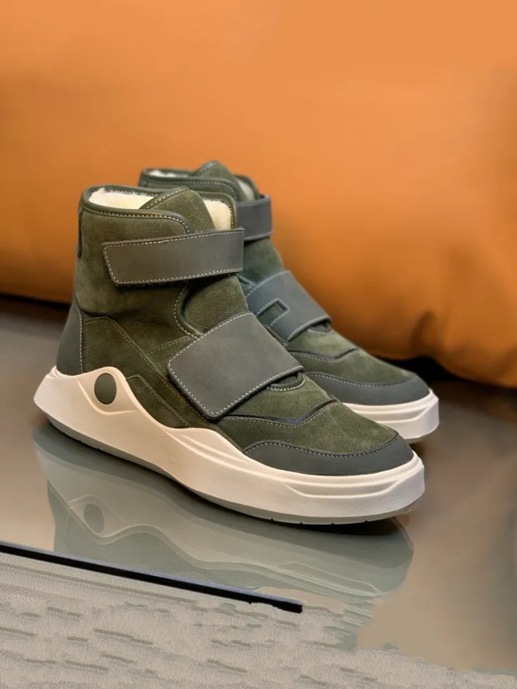 الرجال مريحة الشتاء موضة هوك حلقة الجلد المدبوغ المرقعة جلد طبيعي الصوف بطانة الدافئة جولة تو عدم الانزلاق الذكور حذاء من الجلد #3