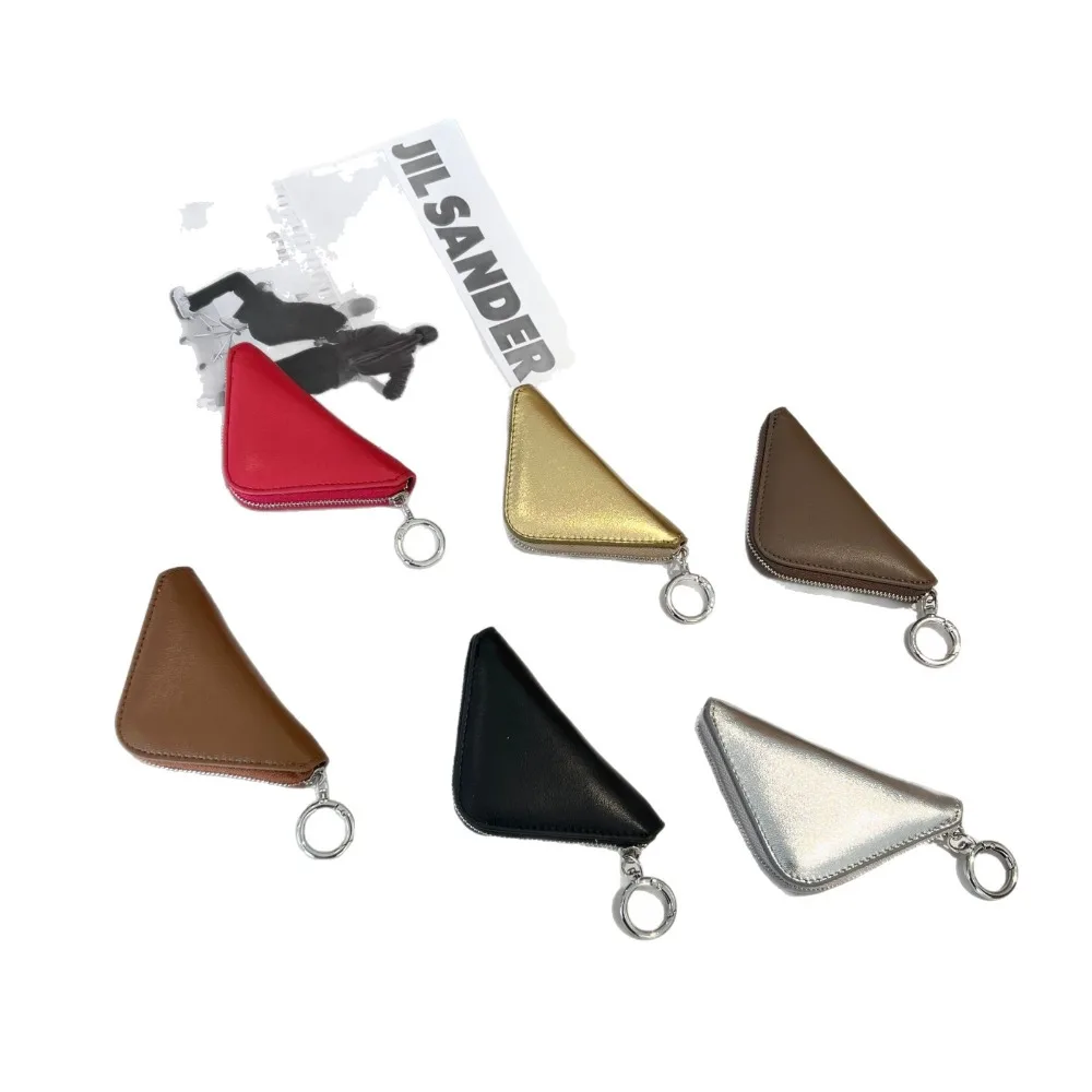 Cowhide Niche Personalized Triangular Key Bag Fashionable Short Mini Compact Storage Jewelry Bag Earphone Simple High Fashion