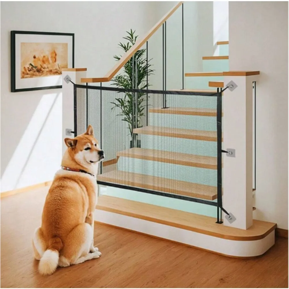 Pet Isolation Barrier Nylon Mesh Pet Divider No Need To Punch Hole Pet Separation Fence Folding Breathable Safety Dog Gate Guard