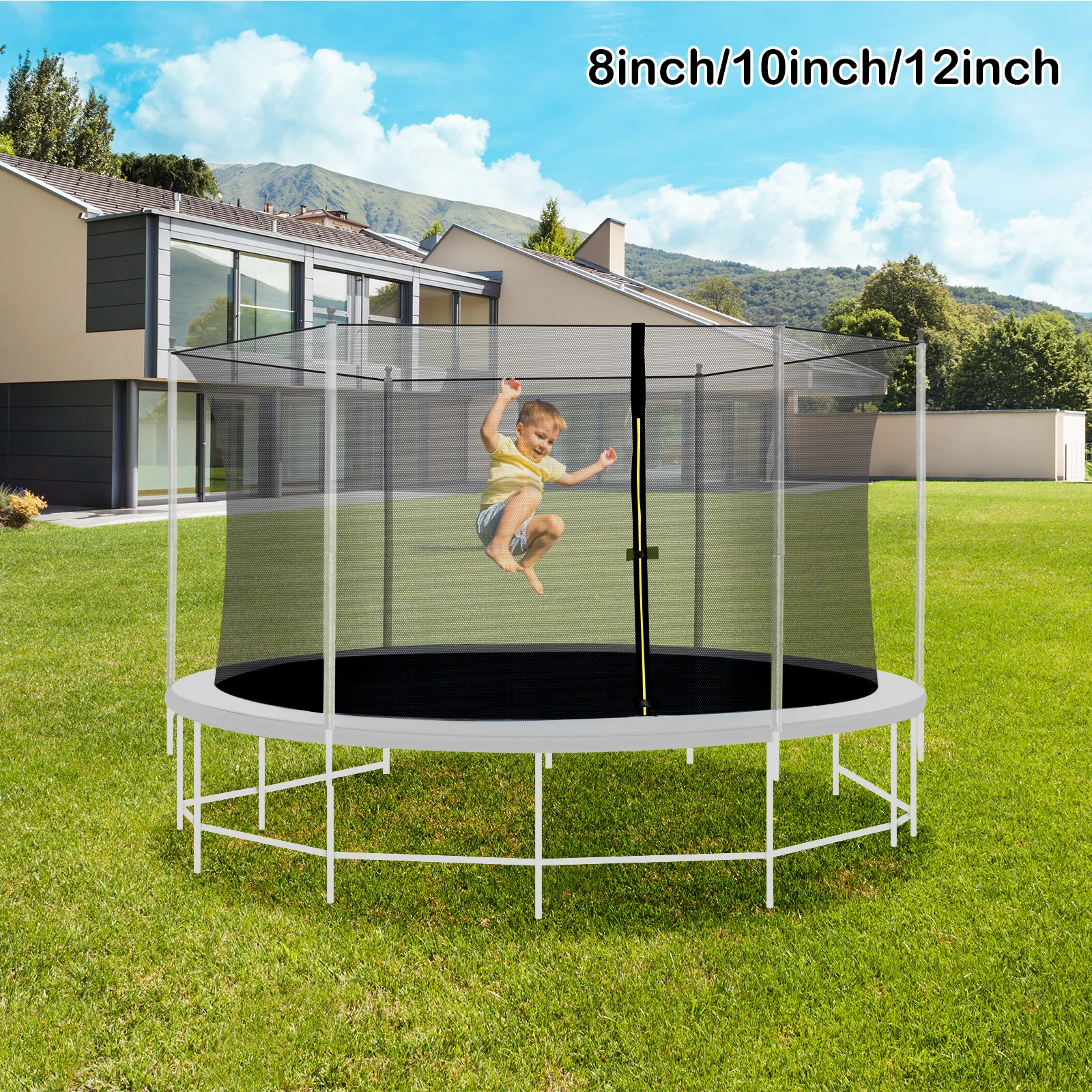 8/10/12Inch Trampoline Safety Net High Density Safety Enclosure Net with Zip & Buckle Fall Prevention Trampoline Replacement Net