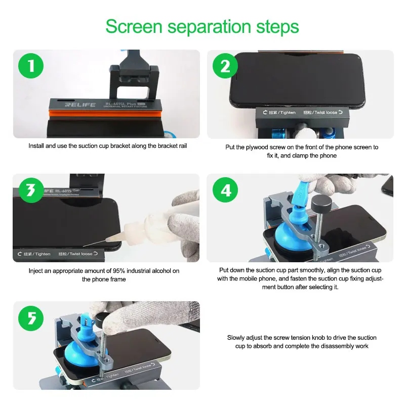 Relife RL-601S plus 2 in 1 Universal-Handy hitze freie Bildschirm rückseitige Abdeckung Demontage Trennung 360 Rotation Reparatur vorrichtung – Detail 6