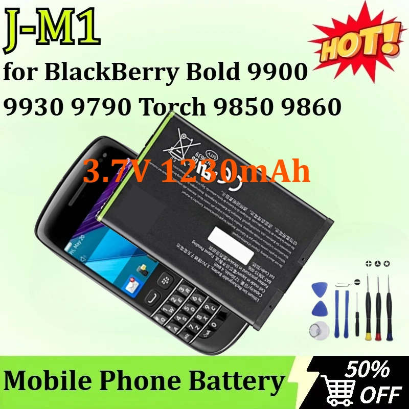 

New J-M1 3.7V 1230mAh Replacement Li-ion Battery for BlackBerry Bold 9900 9930 9790 Torch 9850 9860 Mobile Phone Battery + Tools