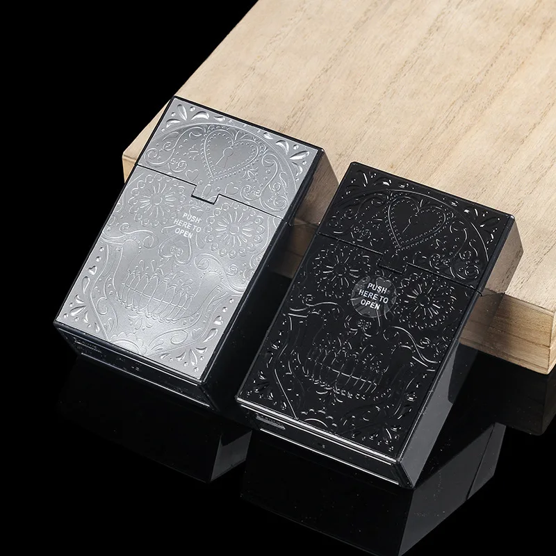 HOT Plastic Peach Heart Skull Plastic King Size Cigarette Box External Buckle Switch Design Moisture Proof Cigarette Box