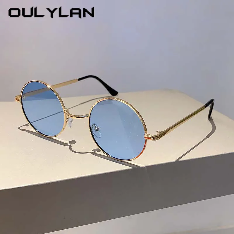 Oulyan Retro Round Metal Small Frame Eyeglasses UV400 GogglesTake Pictures Thin high-end Classic Fashion Sunscreen Sunglasses