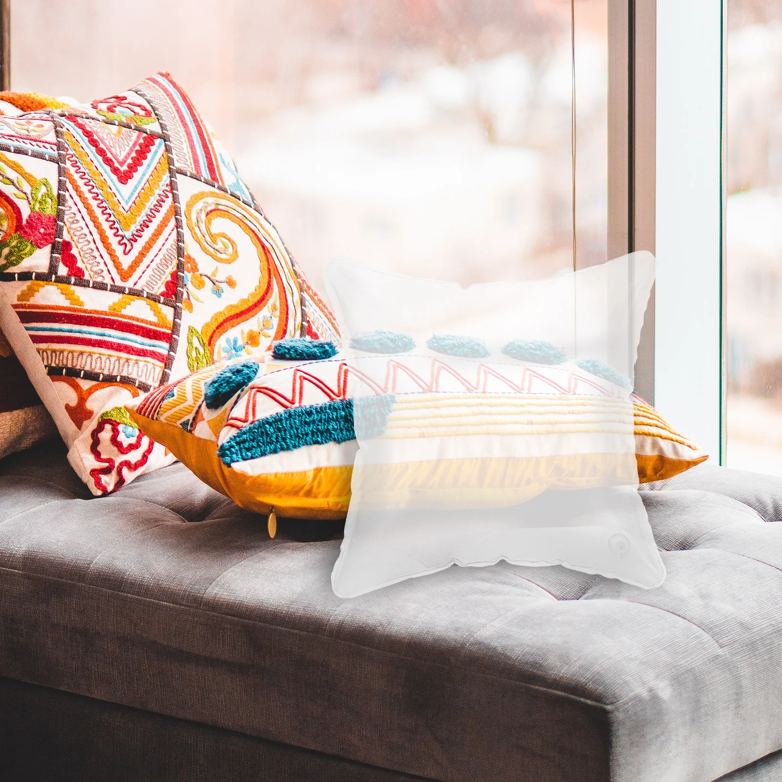 

Clear Pillow Insert Inflatable Cushion Soft Portable Foldable Air Valve Adjustable For Camping Outdoor Travel Home Sofa