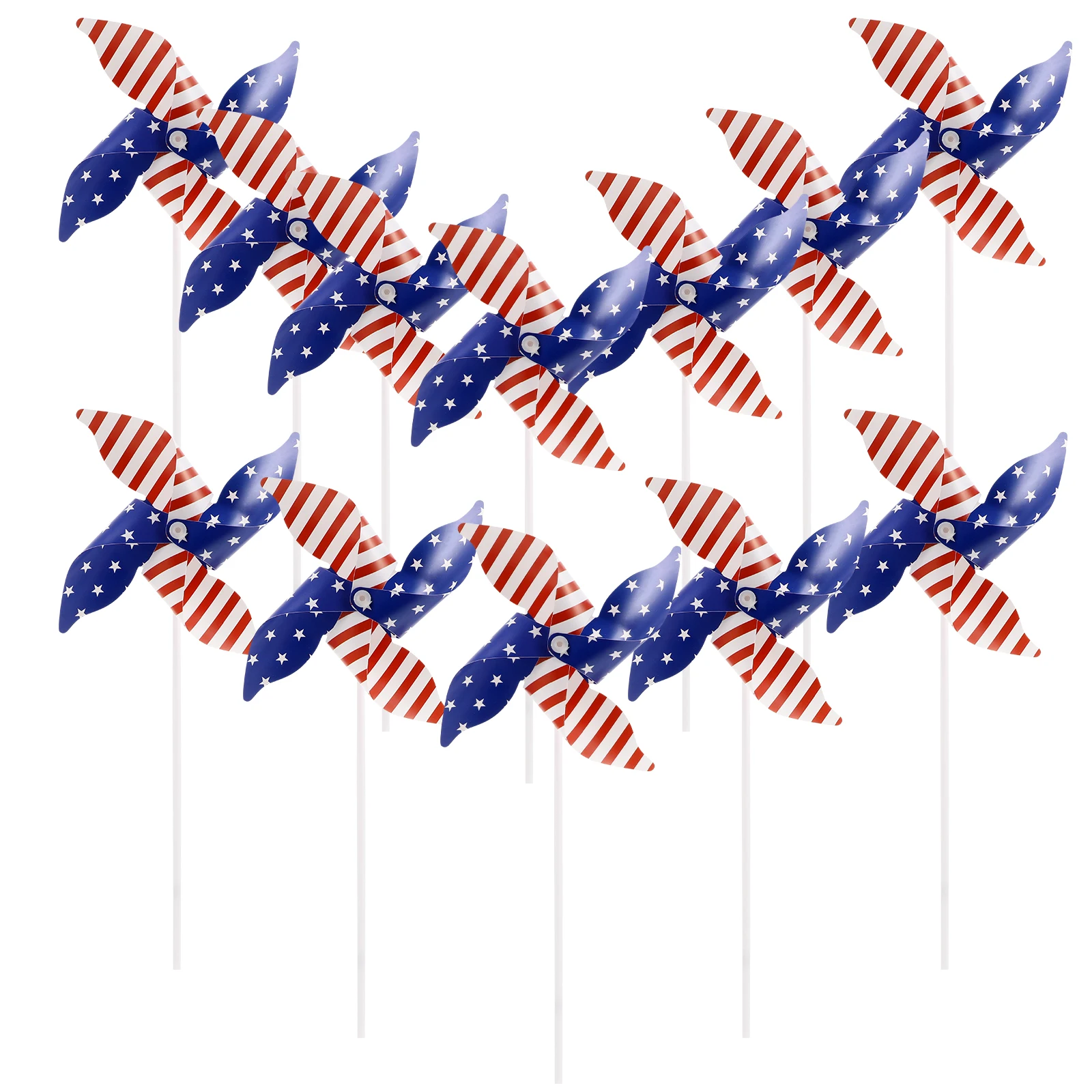 

12 Pcs Patriotic Pinwheel Windmill Decoration 4 Leaf American Flag 18cm x 30cm Hollow Rod Yard Garden Outdoor Bulk Spinners