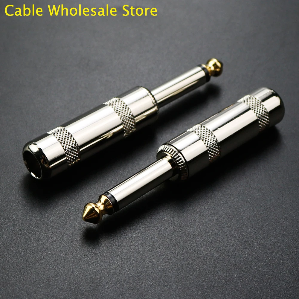 1Pcs 2-Pole Mono Stereo Metal 6.35 Audio Plug Stuck 1/4 Duration Stuck Microphone Amplifier Guitar And Other Instrument Plugs