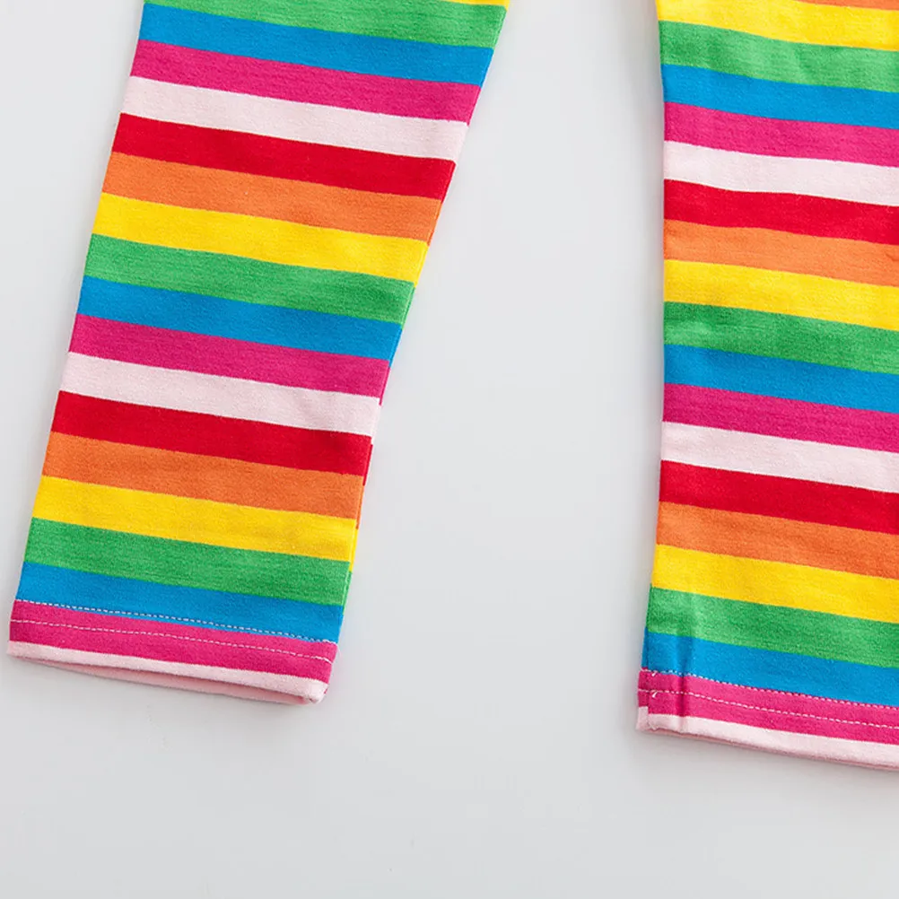 Stylish Rainbow Cotton Leggings Girls Kids Stretchy Comfortable Tight Pants Spring Fall Wardrobe Must Have Dress Skirt Matching