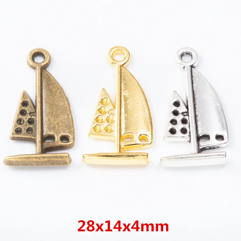 60pcs 28*14MM Fashionable Summer And Autumn Minimalist Multi-Color Retro Zinc Alloy Sports Arena Sailing Pendant, Girls' Boutiqu