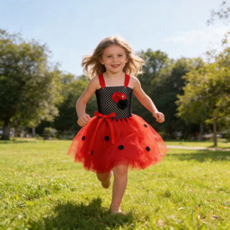 

Girls Ladybug Princess Dress, Kids Tulle Tutu Skirt, Halloween Party Costume, Party Dress for Girls Stage Performance Wear