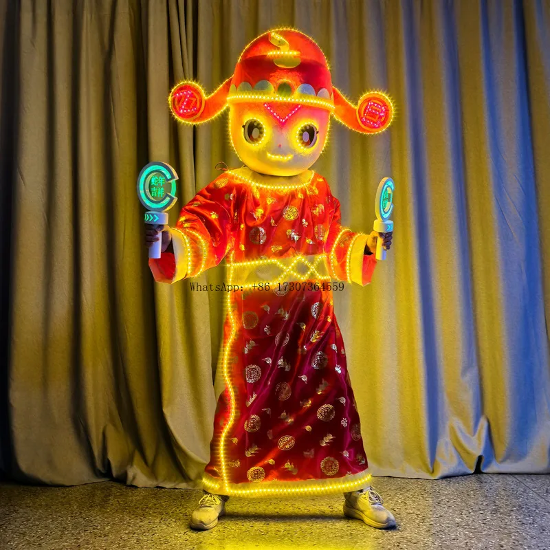 

Светодиодный год Дракона Бог богатства Мультяшная кукла Одежда Кукольная одежда Год Дракона Кукла Одежда Костюм талисмана Perform