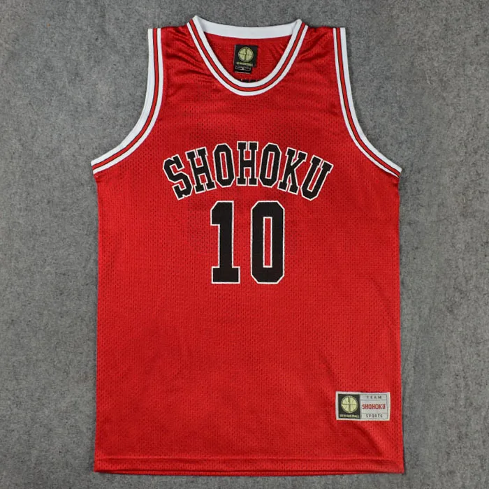 อะนิเมะชุดคอสเพลย์ Shohoku High School No.10 Hanamichi Sakuragi คอสเพลย์ Top เสื้อกั๊ก Jersey Basket