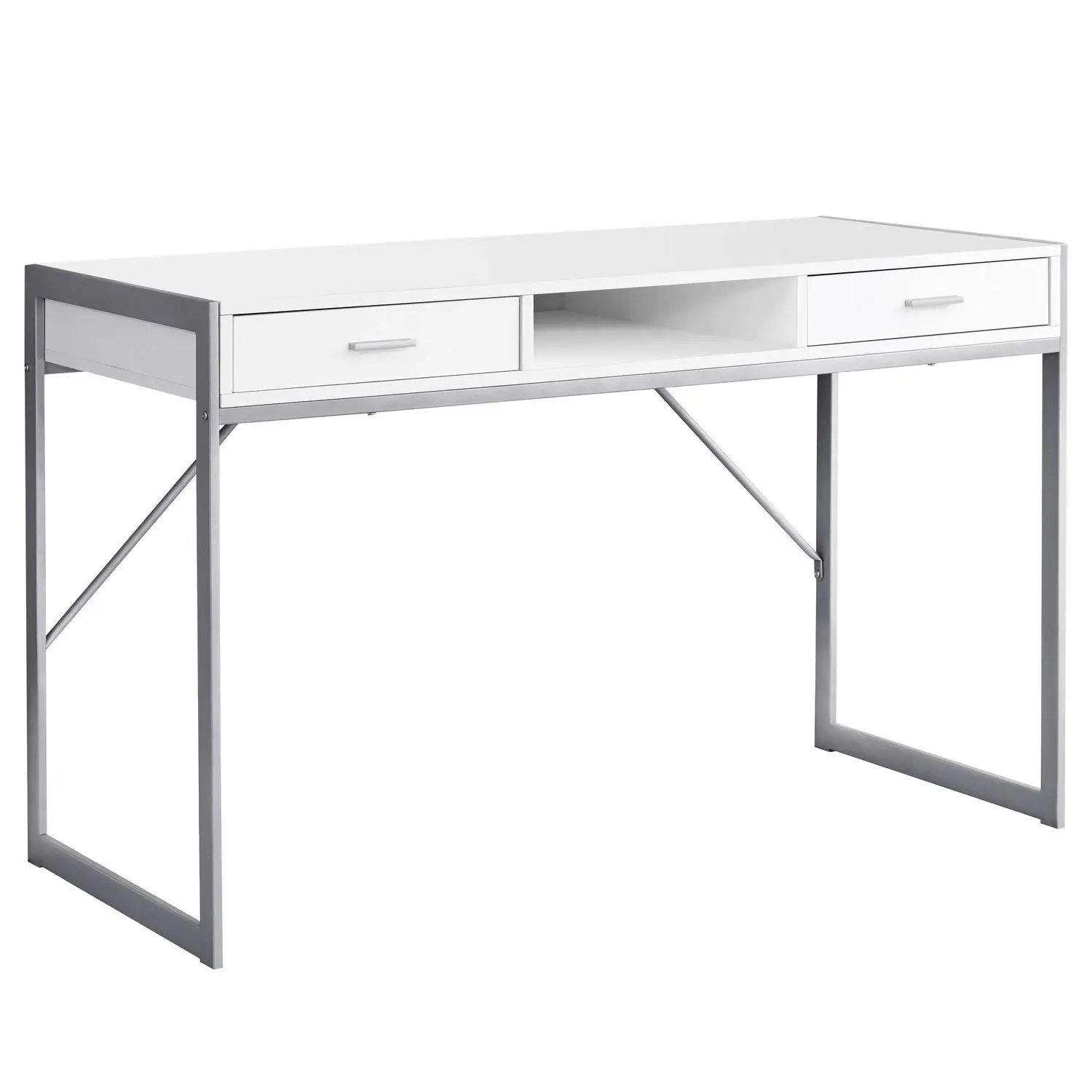 Contemporary Laptop Table with Drawers & Shelf Home & Office Computer Desk Metal Legs 48