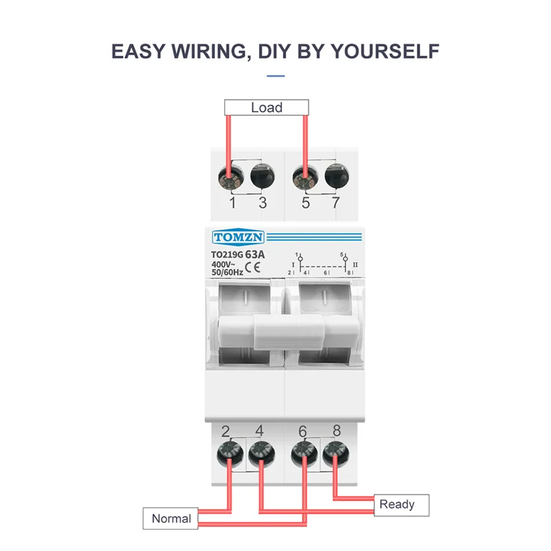 TOMZN 2P 63A MTS Dual Power Manual Transfer Isolating Switch Interlock Circuit Breaker Din Rail Isolating Discounnecting Switch