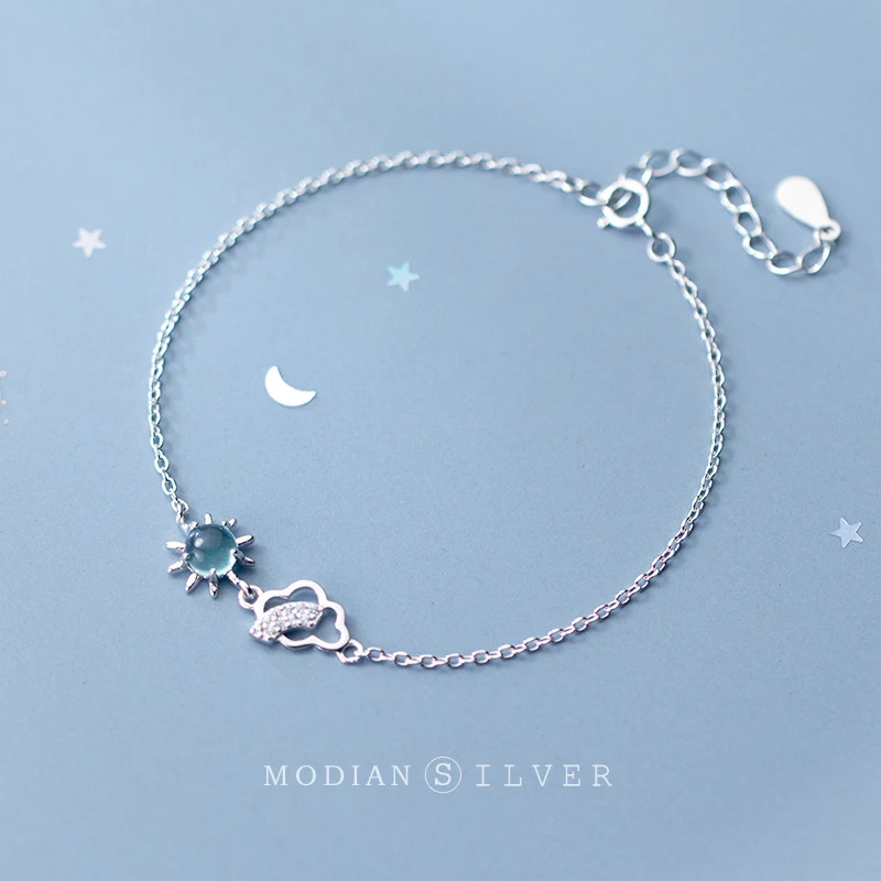 Modian Exquisite Luxury Cloud Crystal Sun Bracelets Fashion Charm 925 Sterling Silver Bracelet For Women Jewelry Festival Gift