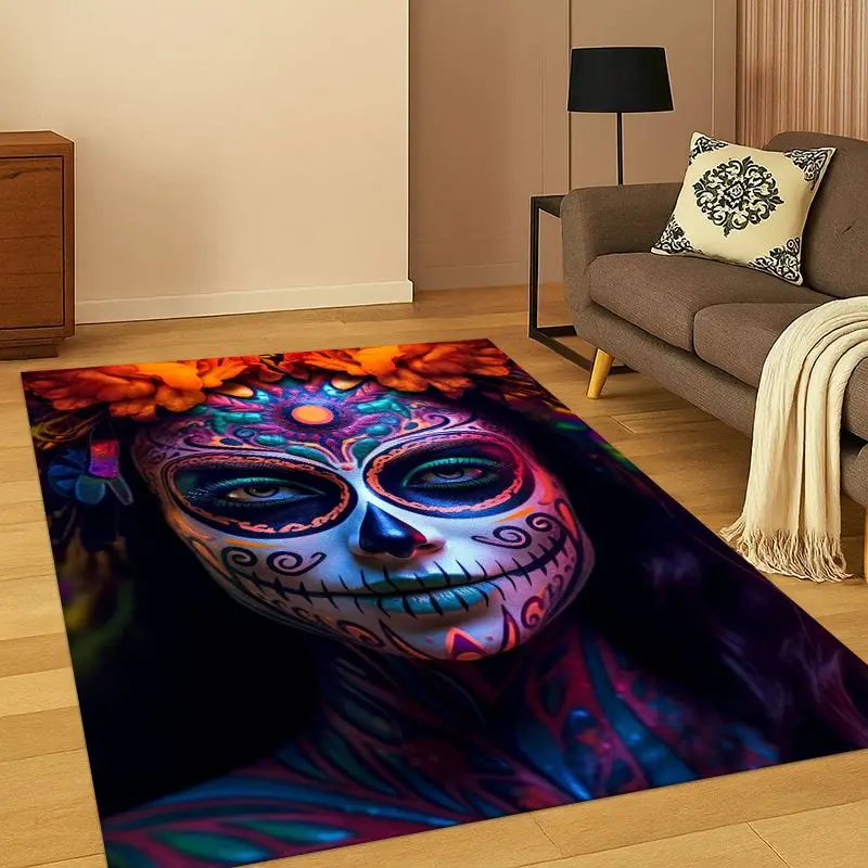 Gothic Skull Dead Girl Cartoon Horror Carpet Rug for Bedroom Living Room Sofa Playroom Doormat Home Decor,Kid Area Rug Non-slip