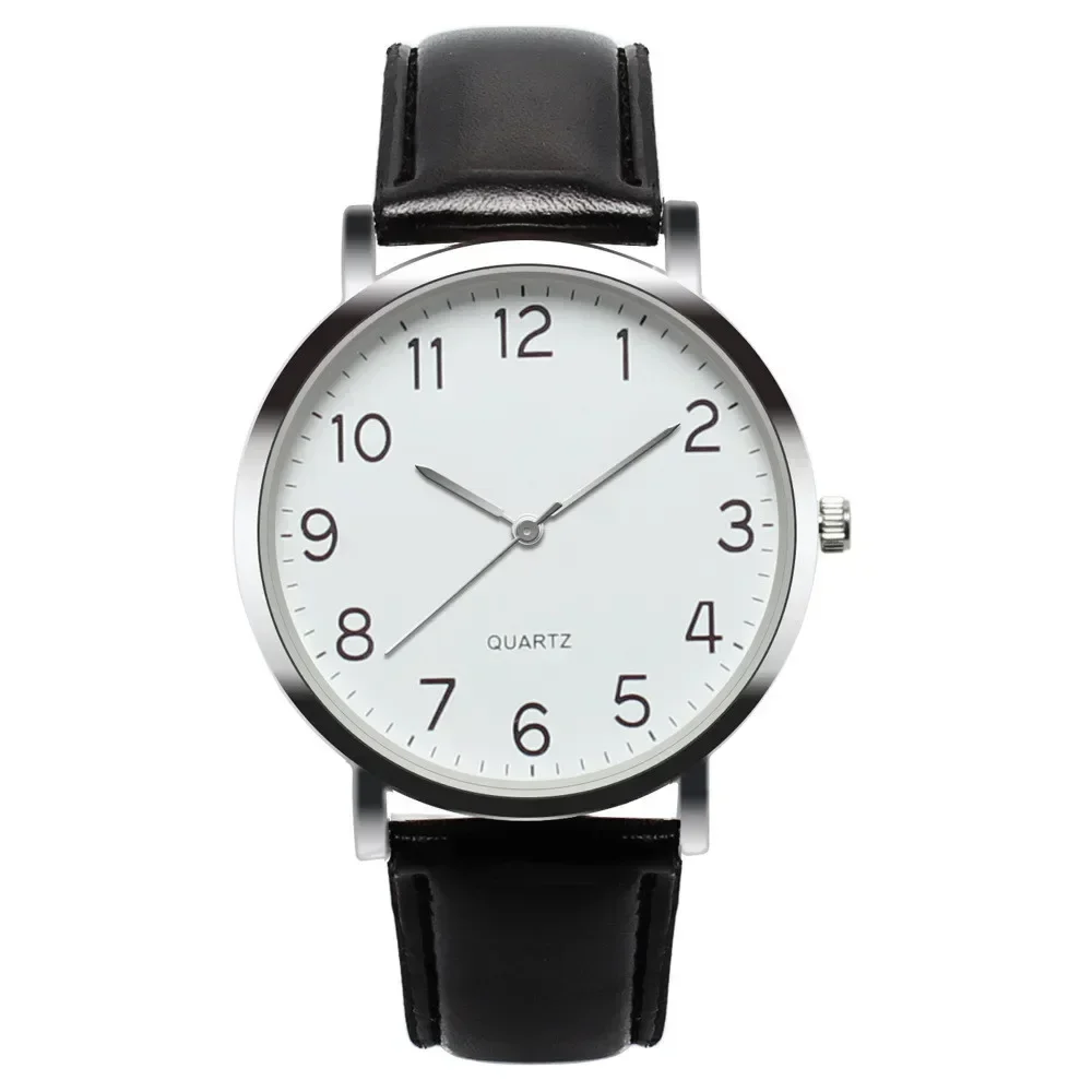 Men Watches Simple Business Men's Watch Vintage Quartz Watch Number Strap Minimal Round Dial Classic Black Leather Strap Reloj