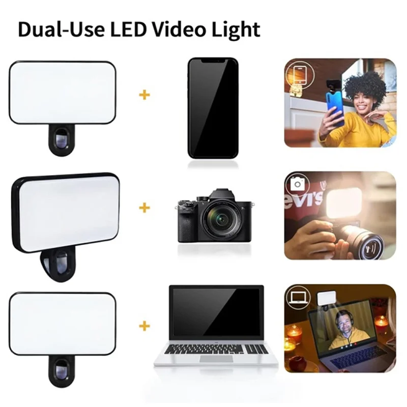 Mini Selfie Fill Light Rechargeable Adjustable Brightness Clip On Mobile Phone Computer Photography LED Lights 3 Color Modes