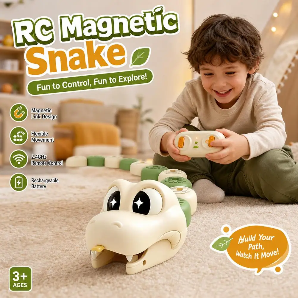 Magnetic Eating Snake Remote Control Car Toy for Boys Dual Player Battle Greedy Bean Children's Birthday Gift Interactive Toys