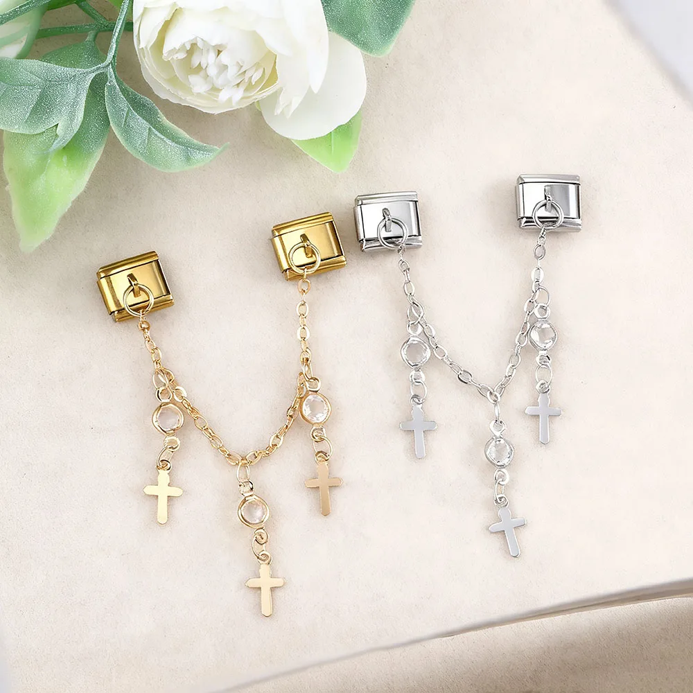 Y2K Klassische Stern-Schmetterling-Kreuz-Herz Damen-Kette, Italienischer Charm-Anhänger, passend für 9mm Edelstahl-Armbänder, Schmuckherstellung DIY – Detail 1
