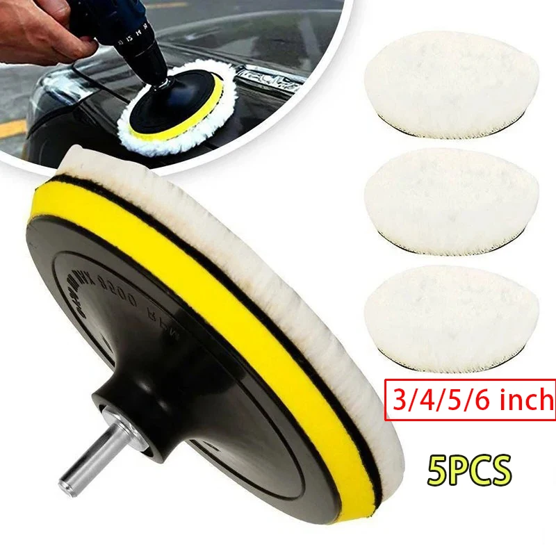 

5Pcs Universal Car Polish Pad 3/4/5/6 inch Soft Wool Machine Waxing Polisher Car Body Polishing Discs Detailing Cleaning Goods