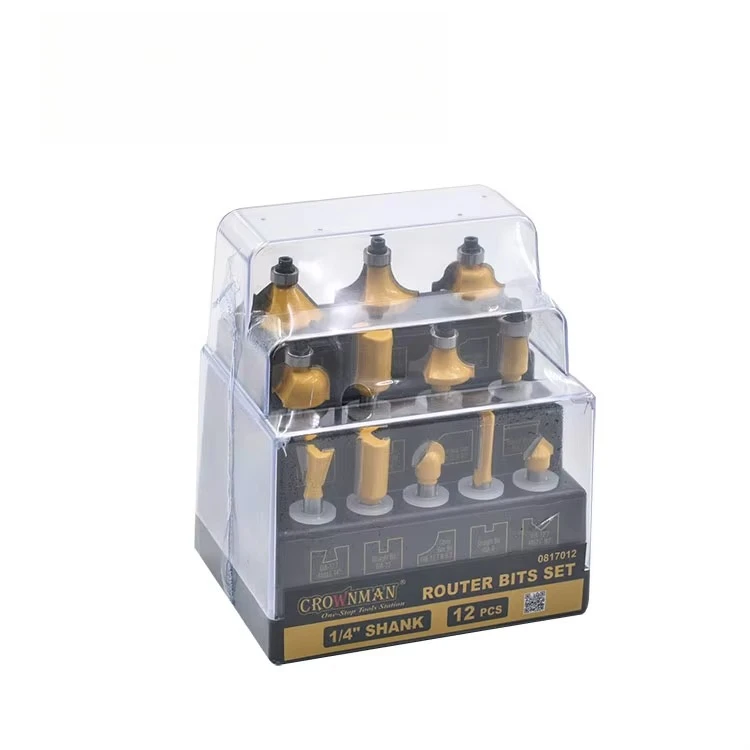 6/12pcs 1/4 Inch Tungsten Carbide Router Tools Woodworking Milling Cutter CNC Solid Carving Bits Carbide Router Bit Set