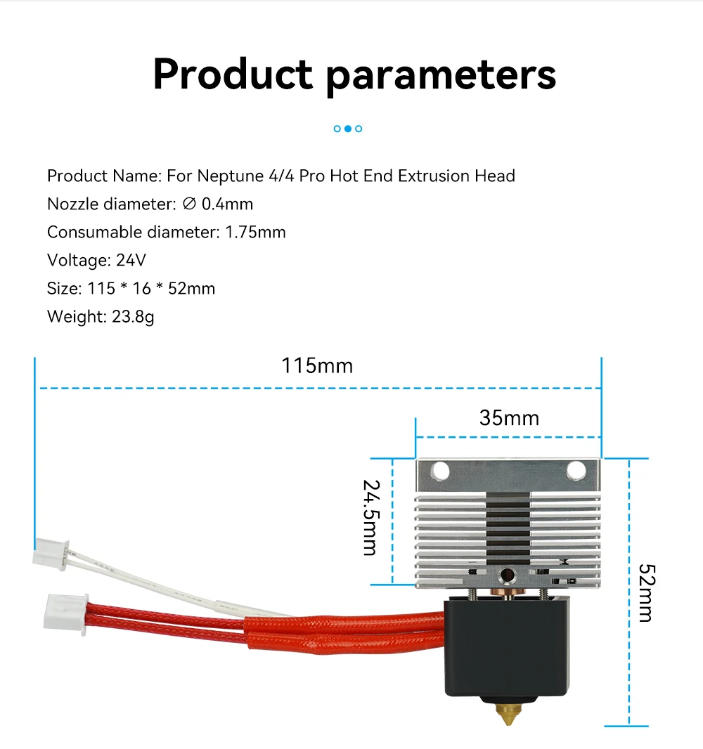 Hotend für ELEGOO Neptune 3/4 Hotend 3D-Drucker, komplett montiert mit Düse ELEGOO, offizielles 3D-Drucker-Zubehör – Detail 3