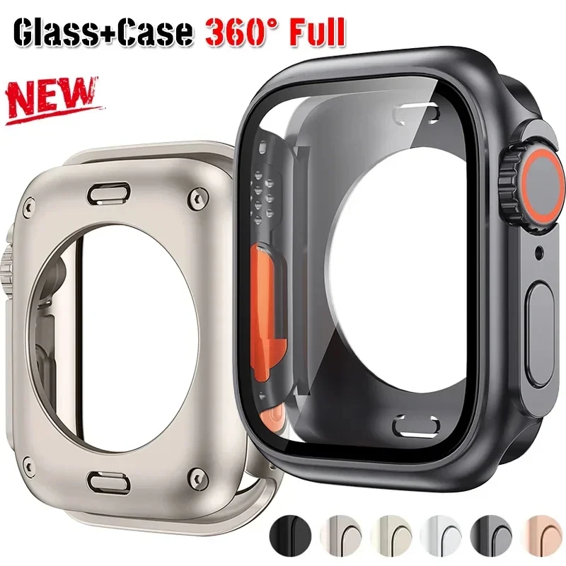 Change To Ultra 360 Vollschutz-Hülle für Apple Watch 45mm 44mm Gehärtetes Glas Displayschutz für IWatch Series 10 9 8 7 6 SE 5