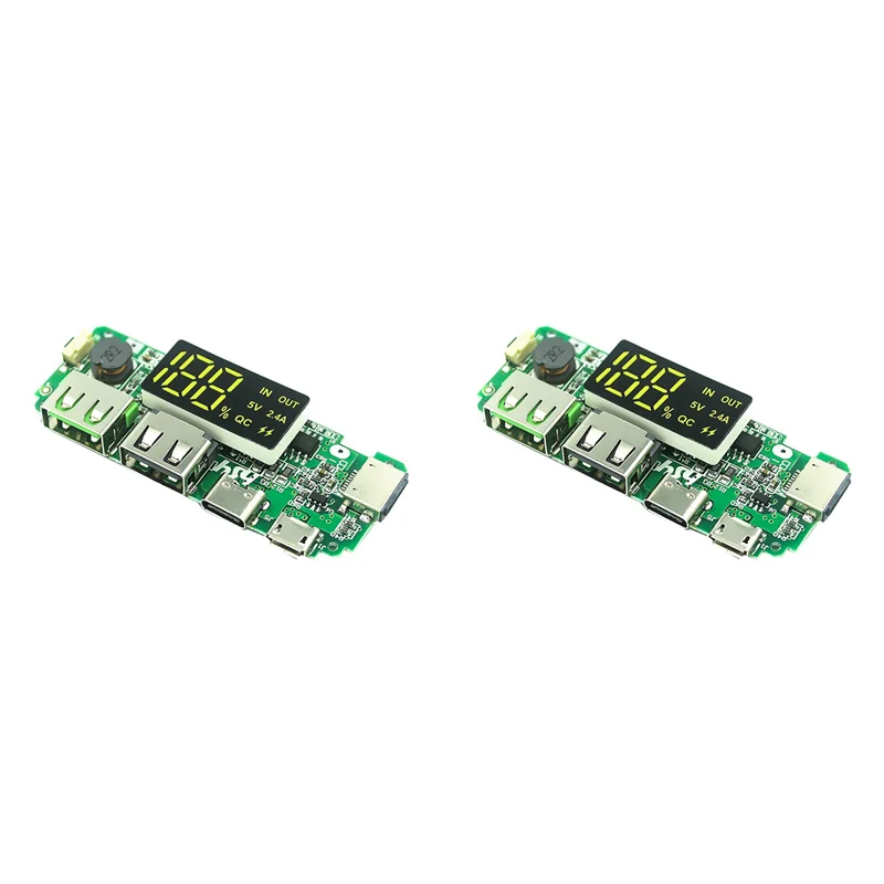 GROCE-2X 18650 リチウム電池デジタルディスプレイ充電モジュール 5V 2.4A 3 充電ポートディスプレイブーストモジュール付き