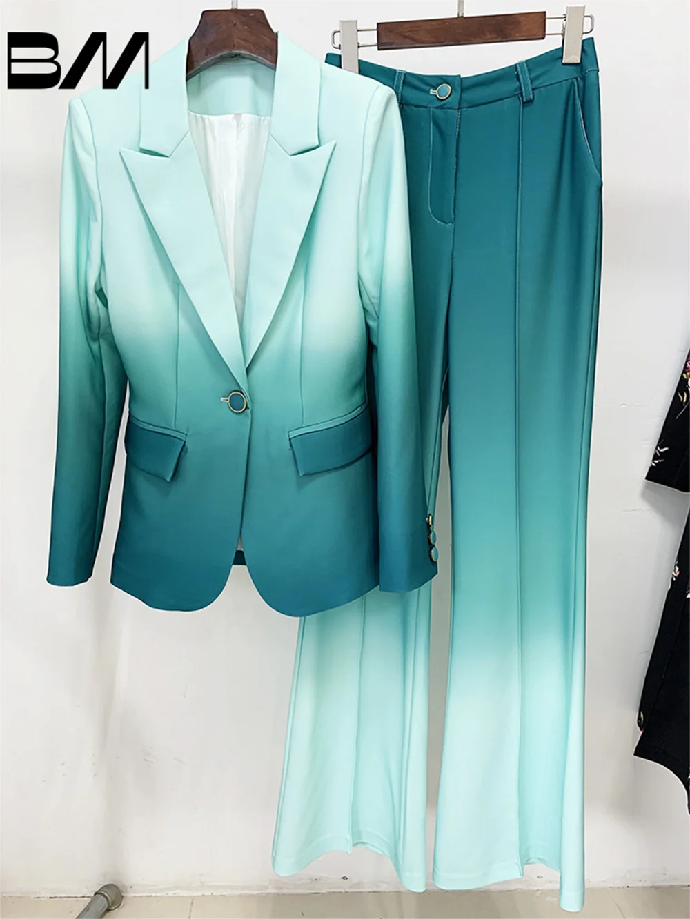 Charming Two-Piece Gradient Slim Fit Suit And Flared Trousers Suit Classic Business Woman Office Wedding Suit