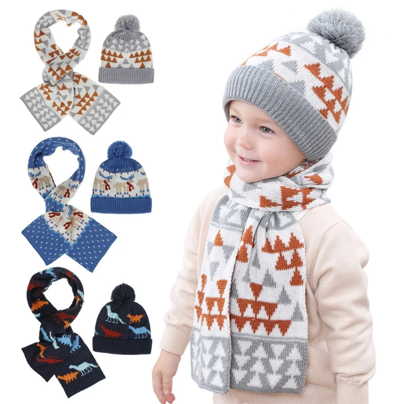 Kerst Hert Patroon Kinderen Muts Sjaal Set Herfst En Winter Warme Jongens En Meisjes Baby Kerstcadeau Cartoon Jacquard