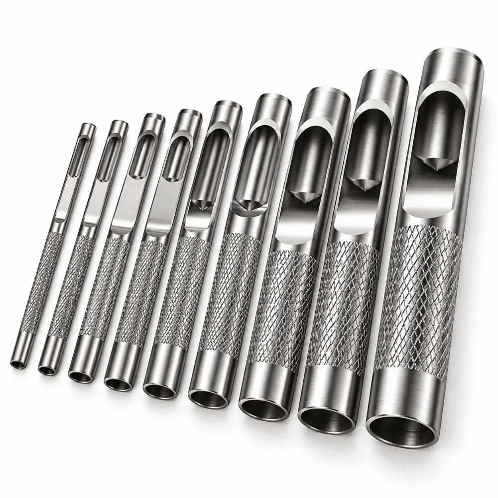 9pcs Sturdy Durable Leather Hole Puncher Sharp Portable Belts Hole Punch Tool Manual Chisel Punch For Belt Repair
