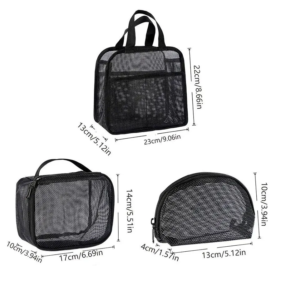 3Pcs/set Large Capacity Mesh Cosmetic Bag Zipper Lightweight Transparent Makeup Pouch Visibility Handheld Travel Storage Bag