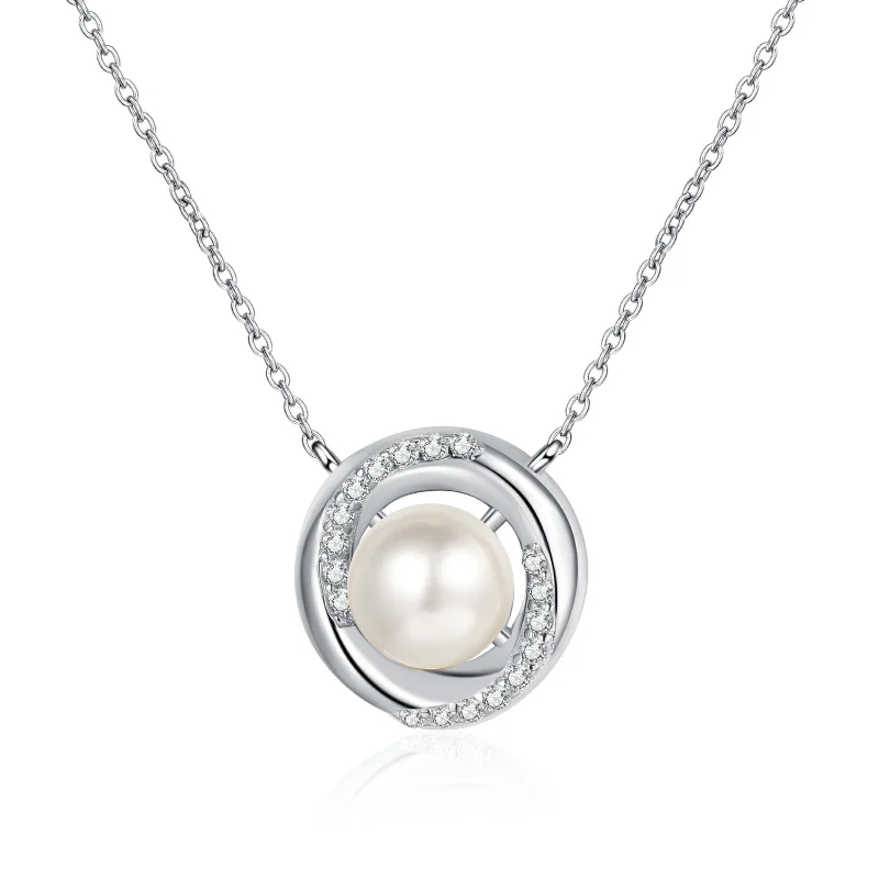 

S925 Sterling Silver Moissanite Necklace 8mm Pearls Round Pendant Luxury Elegance Collar Chain for Women