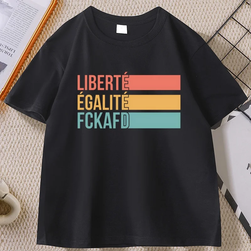 T-shirt unisexe Liberte Egalite pour hommes et femmes, décontracté, en coton, à manches courtes, col rond, imprimé, vêtements graphiques amples