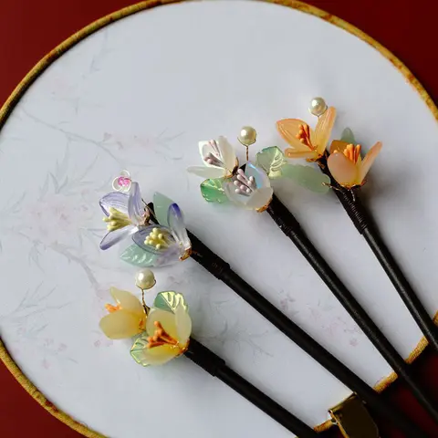 여성을위한 빈티지 중국 스타일 머리핀 우아한 나무 꽃 헤어 스틱 Hanfu Cheongsam 전체 드레스 장식 헤어 액세서리