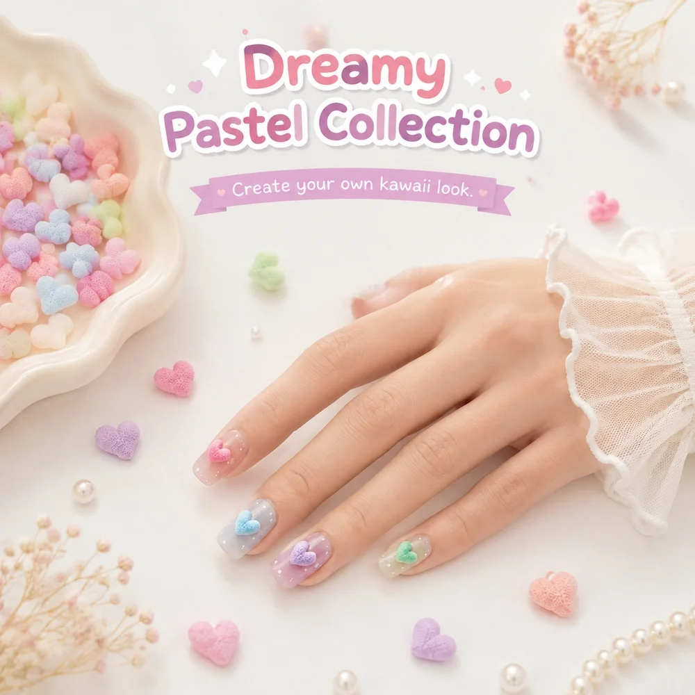 50Pcs Pastel Matte Mini Heart Nail Charms Rainbow Multicolor Resin Love Heart Studs Handmade DIY Nail Art Decoration Kit