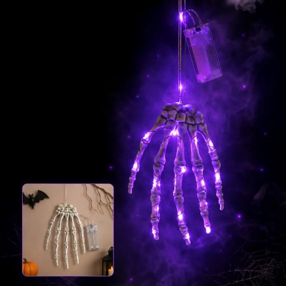 Floating Ghost Hand Lights Halloween Skeleton Hand Hanging Lights Purple Led Claw Lantern Spooky Atmosphere Lamp for Haunted