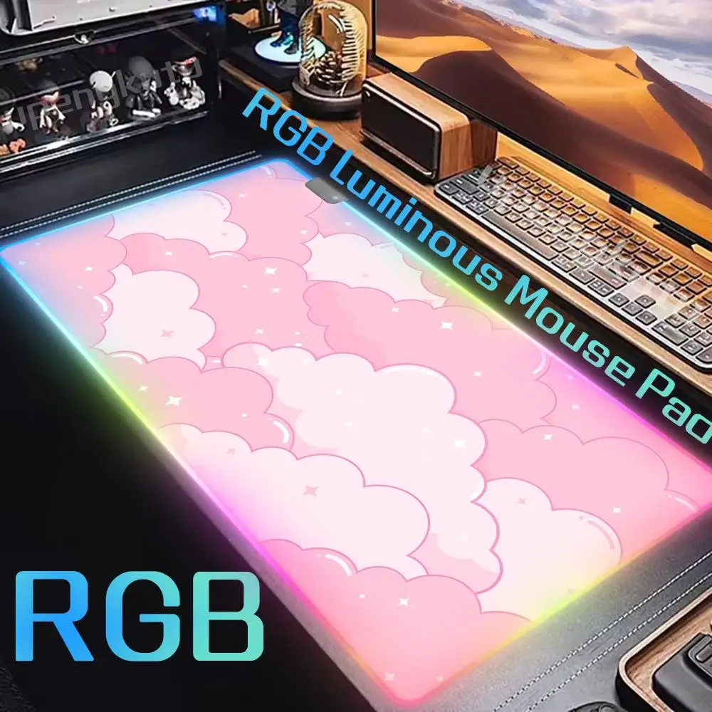 RGB Large Size blue Mousepad Pastel Cloud Kawaii Cartoon cute Mouse Rubber Table Mat Extended Gaming Lock Edge Keyboard Desk Mat
