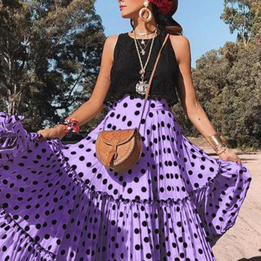 2025 New Fashion Printed Off-the-Shoulder Dress Summer Casual Loose Bohemian Vacation Polka Dot Sleeveless Dresses For Women