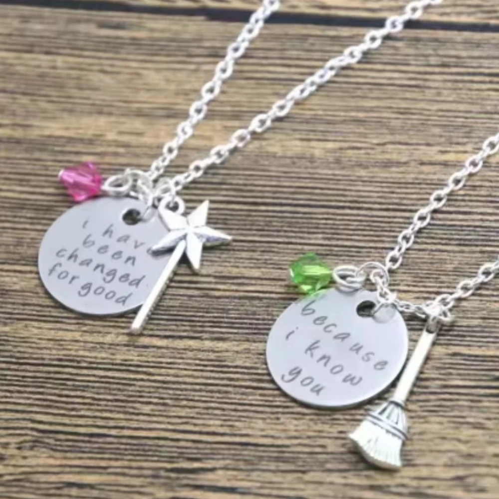 1Pair Wicked The Musical Inspired Elphaba and Galinda “because I Know You” Friendship Necklaces Jewelry Gifts for Girls Women