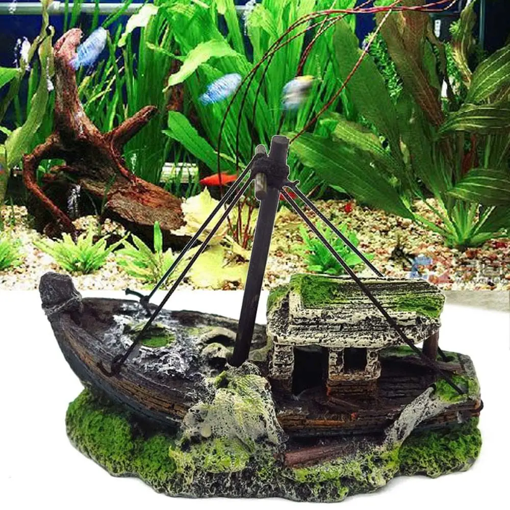 Wreck Fish Tank Decor Aquarium Decoration Sunken Ship Fish Tank Landscape Submarine Ornaments Landscaping Accessories