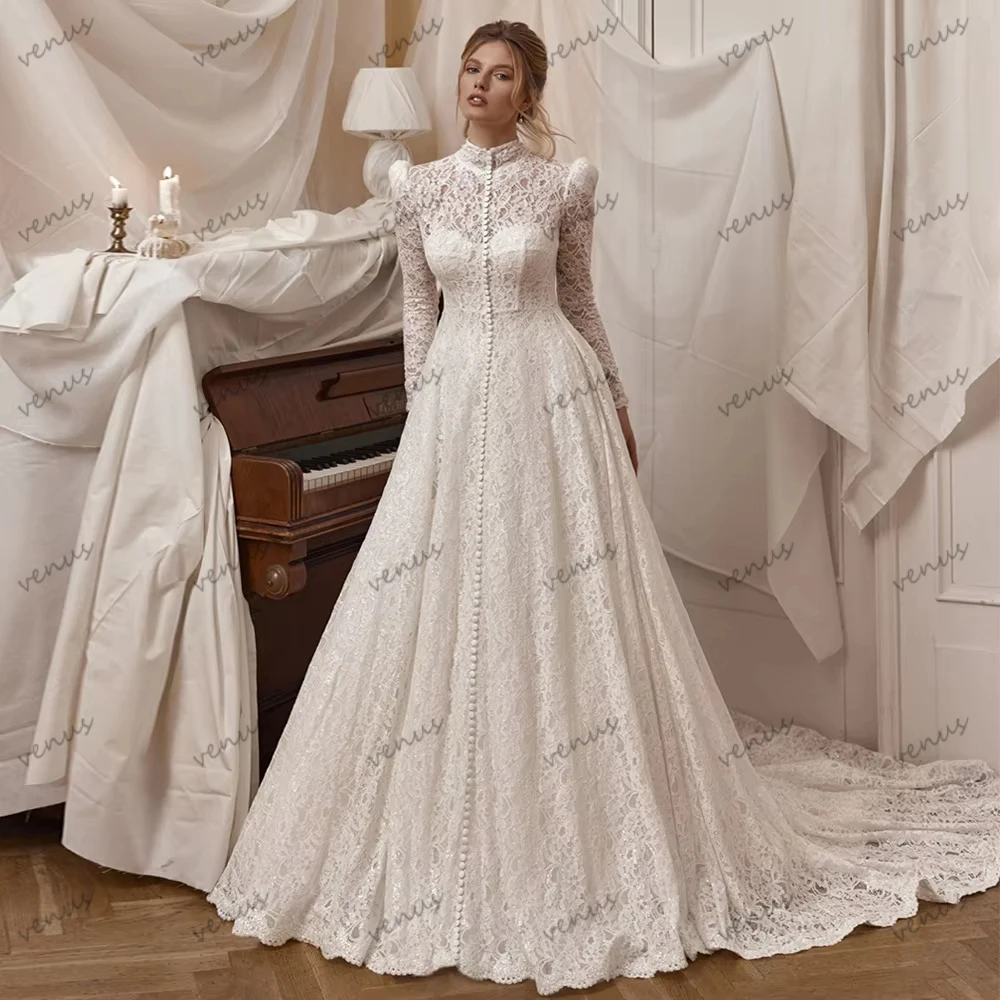 

Винтажные свадебные платья, кружевные свадебные платья трапециевидной формы, халаты с длинными рукавами для официальной вечеринки, платья принцессы Vestidos De Novia по индивидуальному заказу 2026