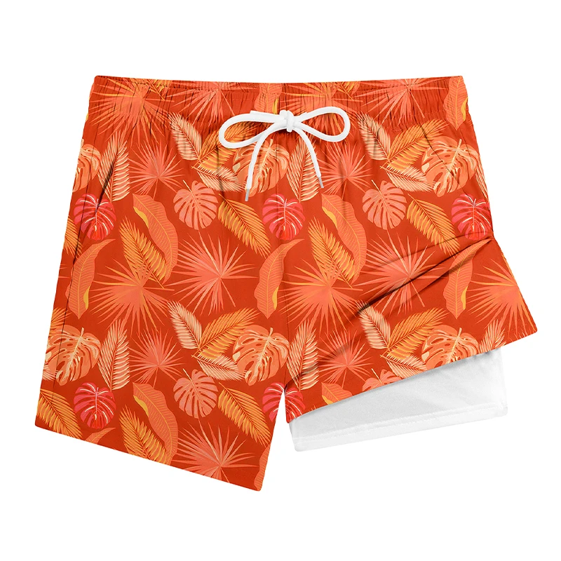 Men's Prank Duck Print Board Shorts with Compression Liner Summer Casual Beach Shorts with Phone Pocket Quick Dry Swim Trunks - view 6