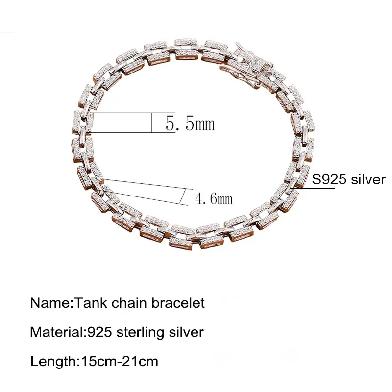 925 Sterling Silver Tank Chain Moissanite Bracelet for Women Men D Color Sparkling Diamond Bracelets Party Wedding Gifts Jewelry